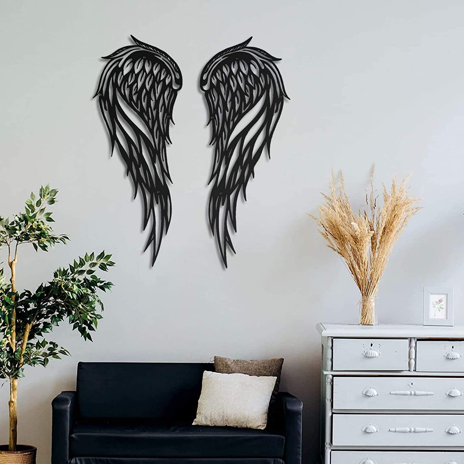 Indoor Outdoor Large Metal Angel Wings Wall Decor For Home Bedroom Living Room Garden Office