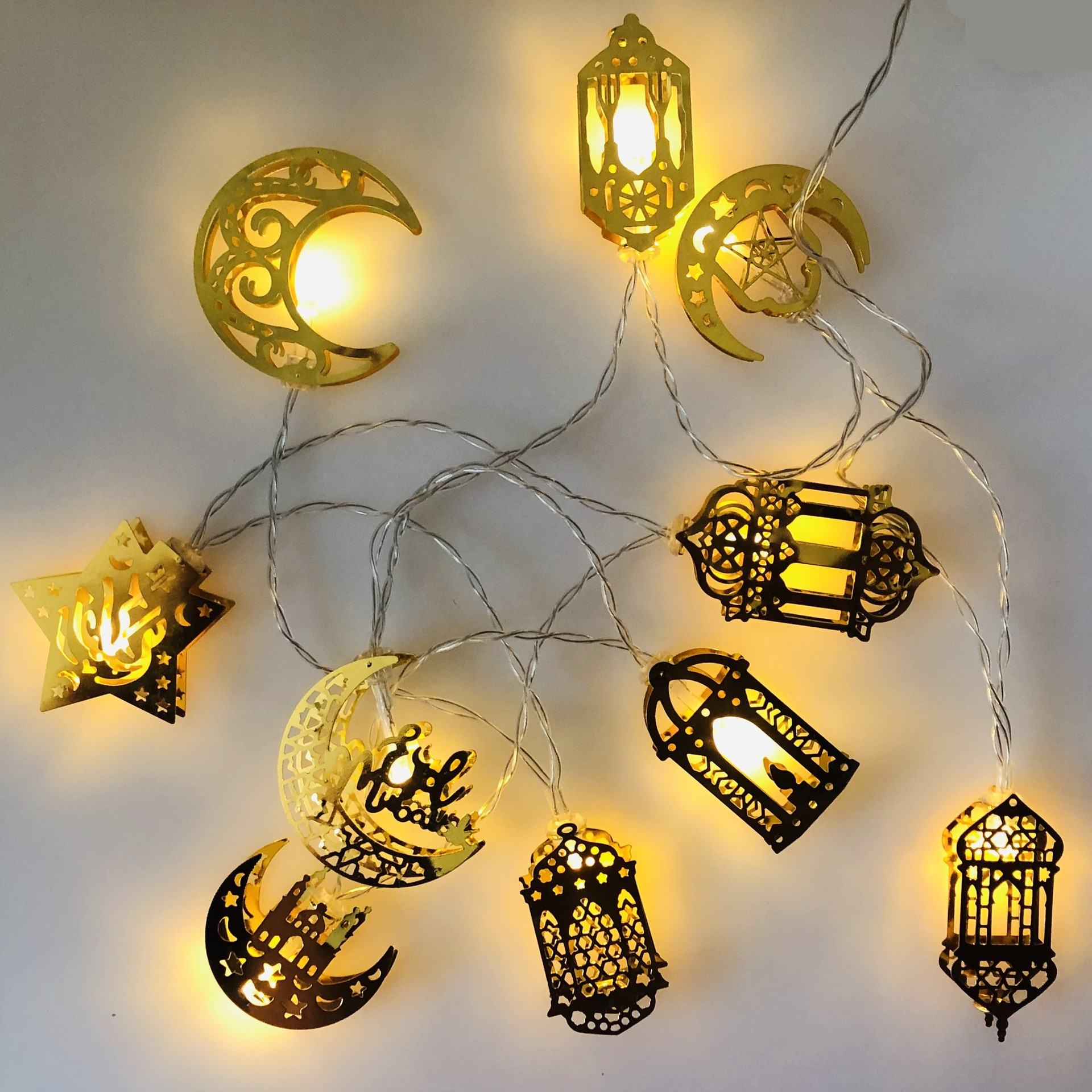 Muslim Eid Mubarak String Lights Iron Art Lighting Castle Star Ornaments Moon Big Fegypt Ramadan Lantern String