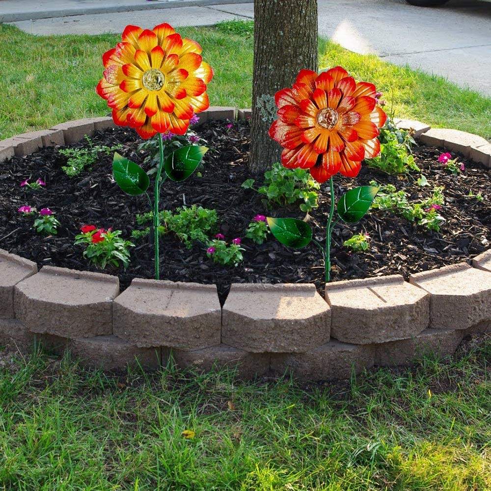 Metal Flower Shaking Head Sunflowers Glow Yard Fall Decor Art Garden Stakes