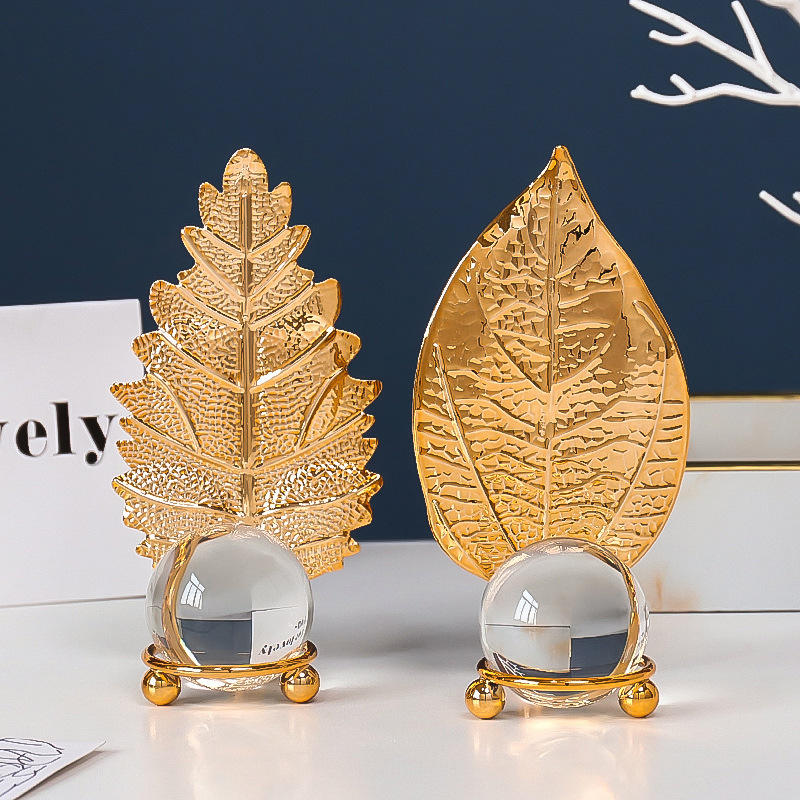 European-Style Iron Art Golden Leaf Crystal Ball Ornaments Creative Home Decoration Table