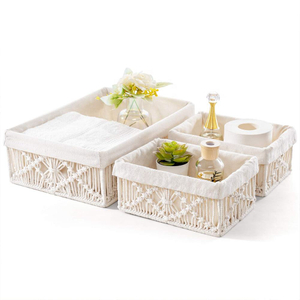 Boho Macrame Storage Baskets With Removable Cloth Liner Decor Bedroom Nursery Living Room Countertop Shelf Cabinet Organizer