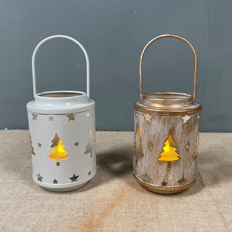 2022 New Hollow Pattern Snowflake Elk Tree Christmas Iron Candle Jars For Decor Home Living Room Table