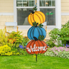 Outdoor Fall Stacked 3 Pumpkin Metal Garden Stake For Thanksgiving Yard Lawn Backyard