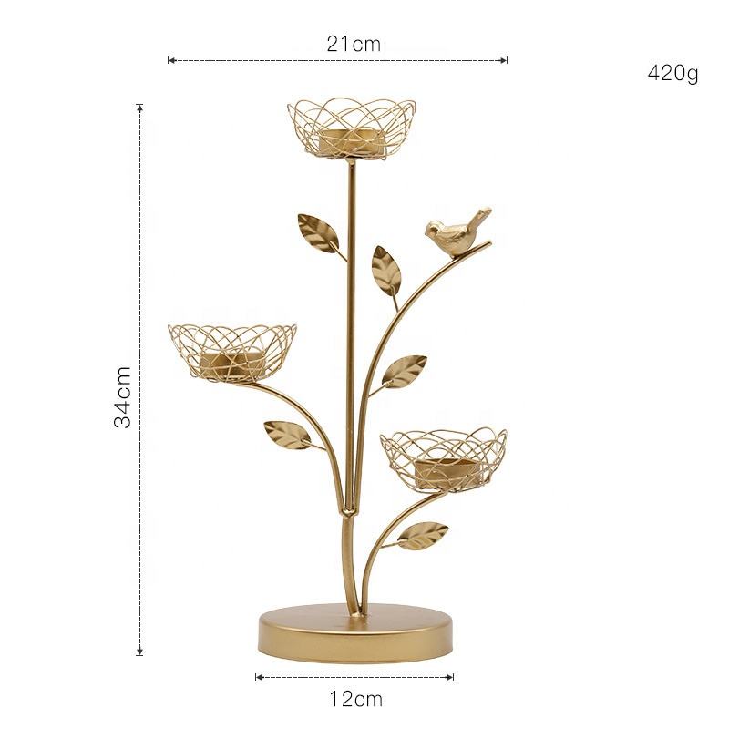 Luxury Romantic Gold Wrought Iron Leaf Bird Shaped Candle Holder For Decor Home Wedding Gifts