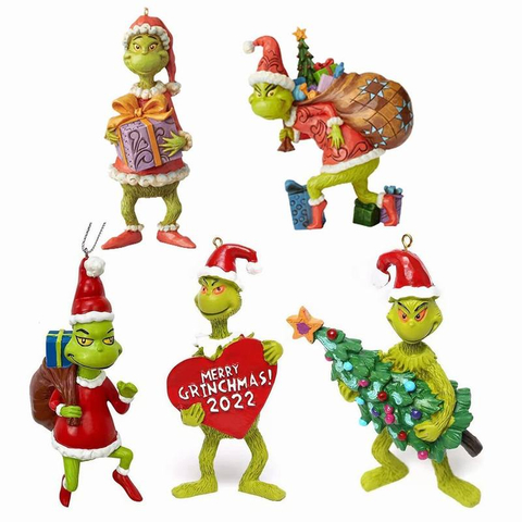 Detailed Grinch Figurine Resin Green Monster Christmas Tree Pendant