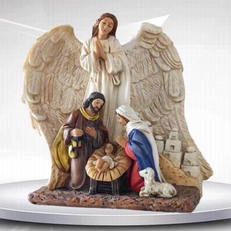 Guardian Angel with Holy Family Resin Nativity Scene Series Statue