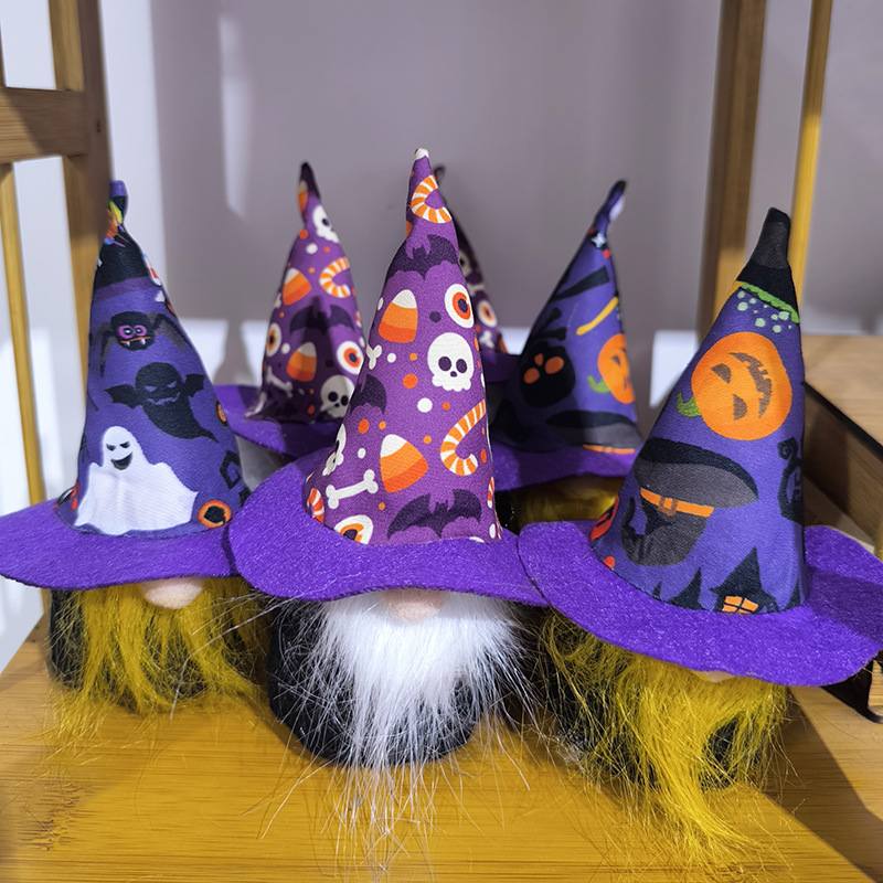 Halloween Purple Fabric Gnome Ghost Pumpkin Cane Skull Faceless Doll