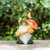 Outdoor Solar Garden Light Gnome Figurine Resin Statue with Light-Up Mushroom