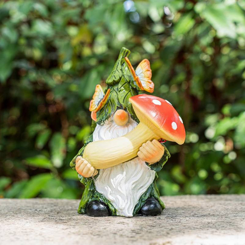 Outdoor Solar Garden Light Gnome Figurine Resin Statue with Light-Up Mushroom