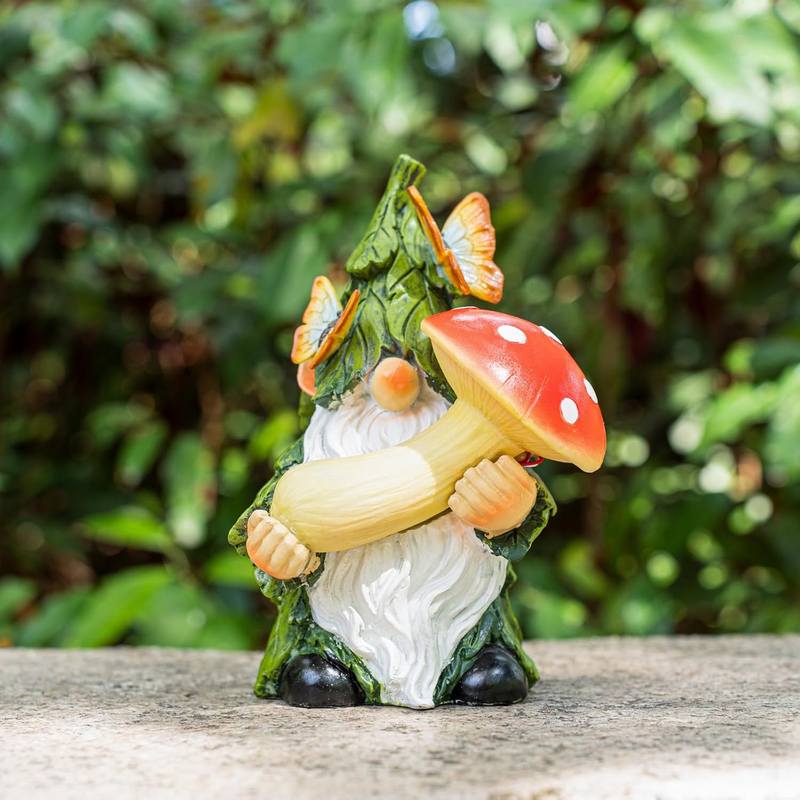 Outdoor Solar Garden Light Gnome Figurine Resin Statue with Light-Up Mushroom