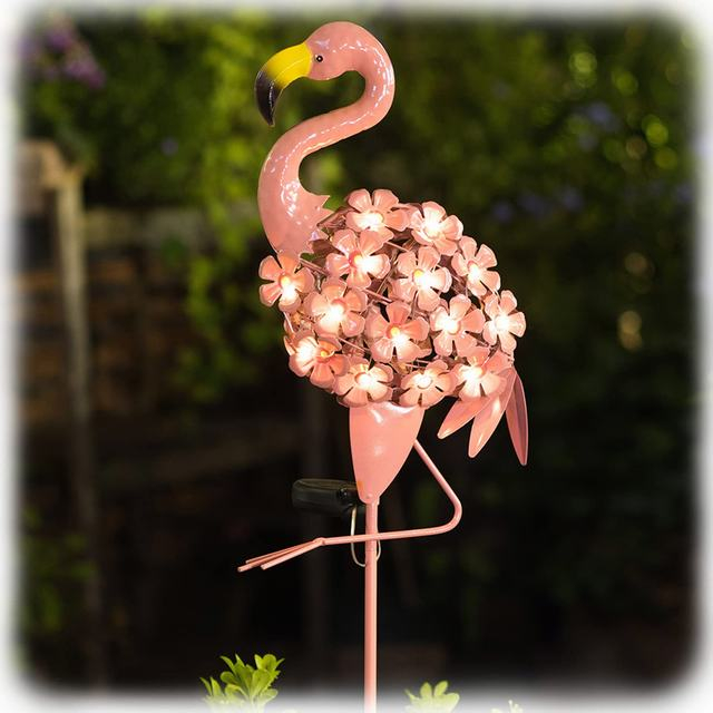 Manufacturer Customize Flamingo Yard Art Metal Garden Decor Solar Stake Lights