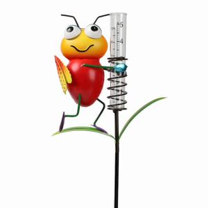 Rain Gauge Stake for Yard Garden Stakes Decor Outdoor Metal Cartoon Fly Figurine with Plastic Tube