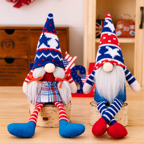 Wholesale July 4th Sitting Plush Dwarf Dolls To Celebrate Independence Day