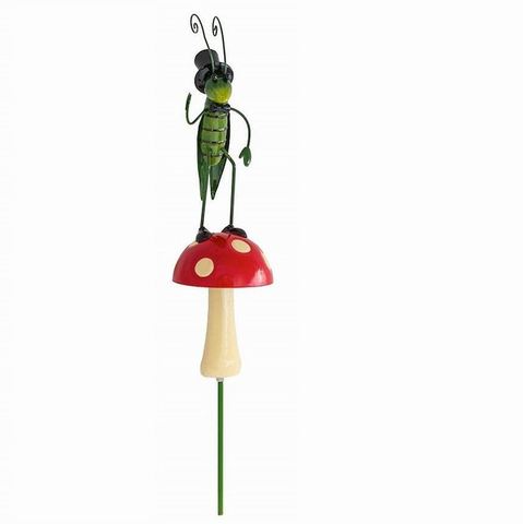 Metal Animal Standing On Mushroom Garden Stake Wholesale Decorations Yard Art