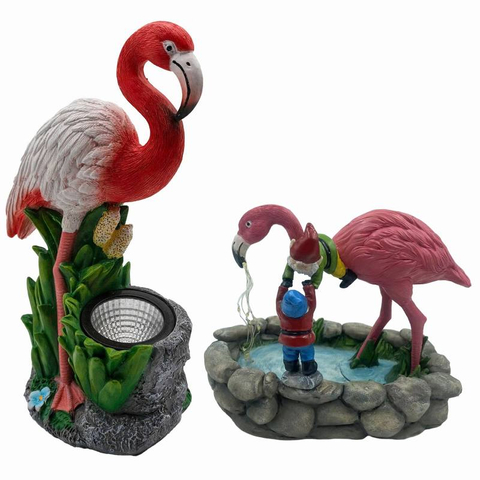 Gnomes Flamingo Solar Powered Flamingos Light Up Garden Decoration Resin Crafts