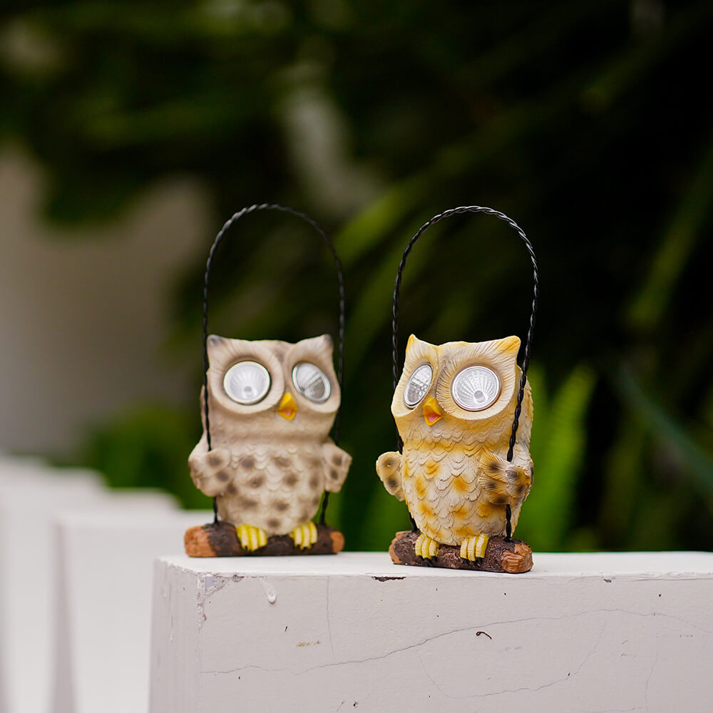 Resin Hanging Owl Frog Statue Solar Lamp Decoration Outdoor Waterproof Ornaments