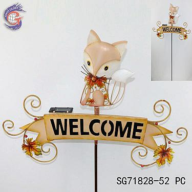 Hot Sale Exquisite Handicraft Decorative Stake Solar Led Cute Fox Metal Sign Stand