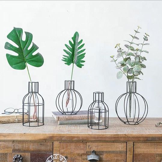 Modern Iron Art Geometric Succulent Glass Vases Flower Planter Pot For Home Room Table Decoration