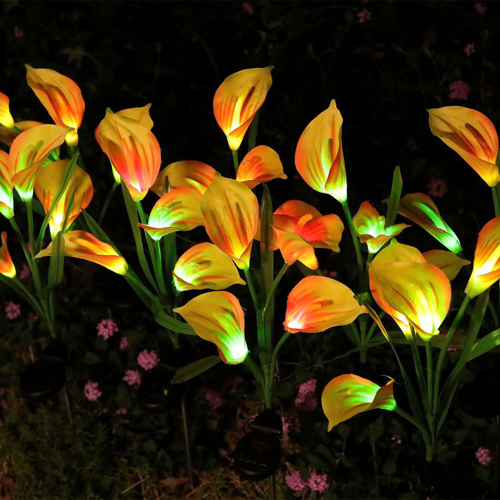 2022 New Outdoor Emulation Sunflower Lily Calla Lily Chrysanthemum Rose Changing Color Led Solar Landscape Light Stake