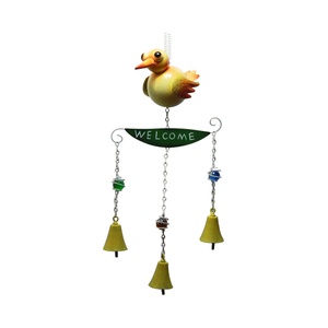 Metal crafts of metal bird wind bell chimes with welcome sign for garden decoration