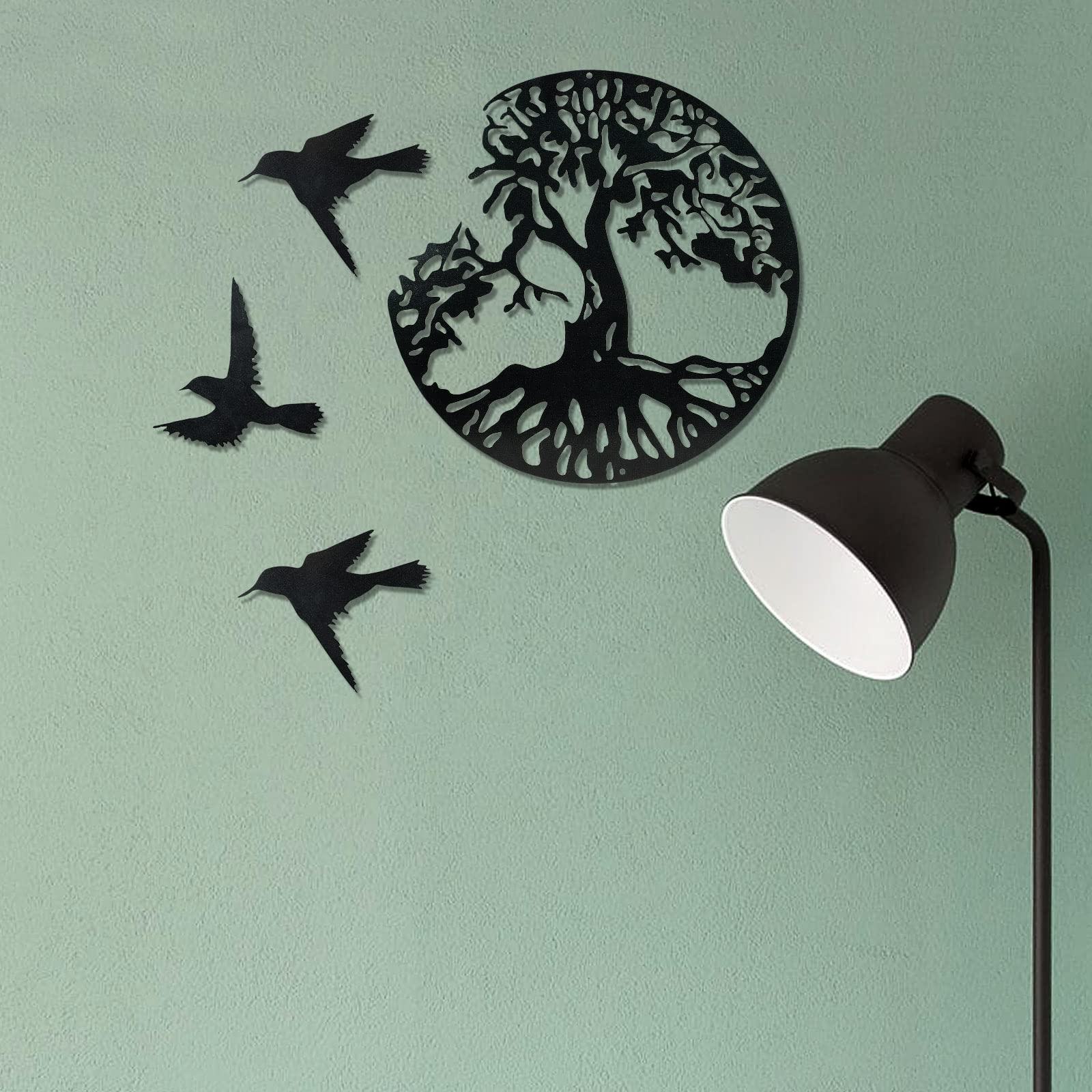 Home Decoration Metal Decoration Tree Of Life Birds Indoor Garden Crafts Wall Art Modern