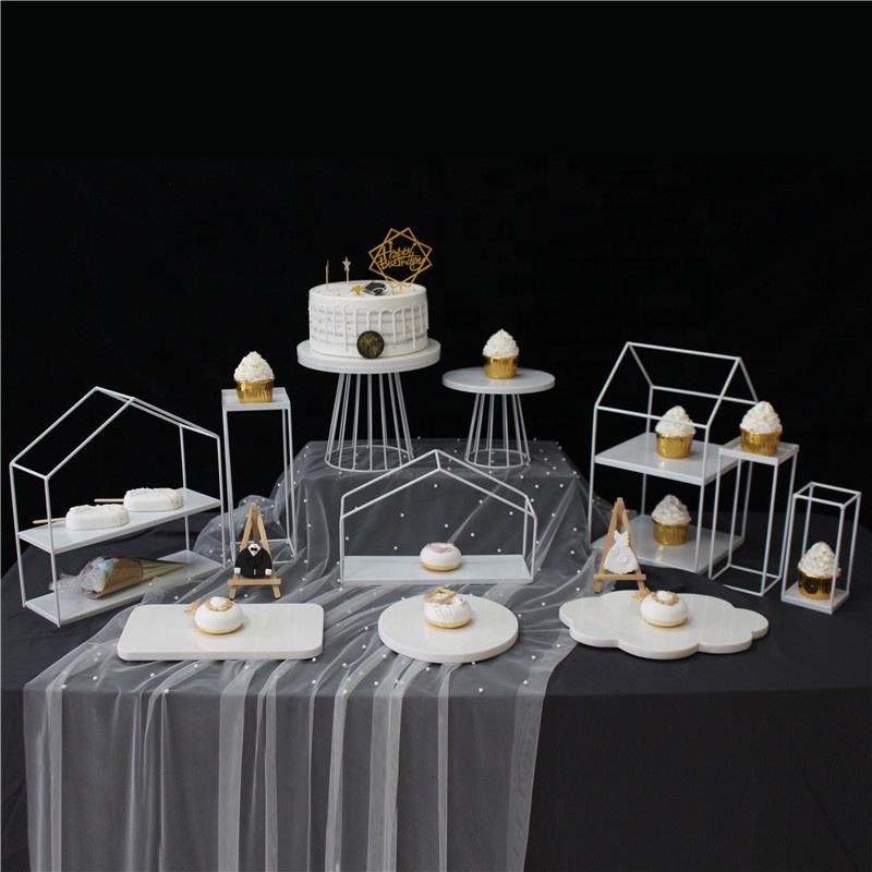 Set Table Tray Display Stand Wrought Iron Decoration Wedding Two Tier Silver Cake Stand Dessert