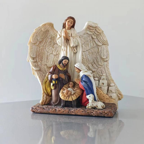 Guardian Angel with Holy Family Resin Nativity Scene Series Statue