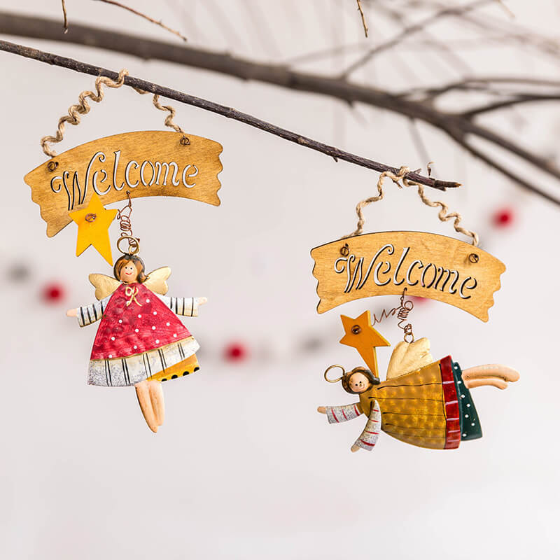 Angel Christmas Pendant Retro Metal Welcome Dance Signs for Shop Home Decor