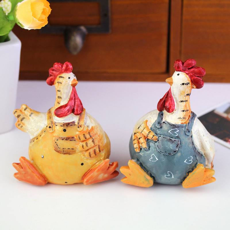  Miniature Animal Sculpture Cute Resin Couple Chicken Easter Ornaments