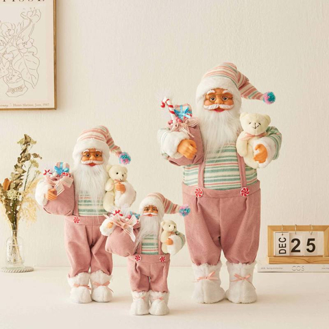 Big Santa Claus Dolls Pink Blue Grey White Standing Plush Statues for Xmas Decoration