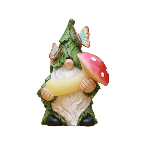 Outdoor Solar Garden Light Gnome Figurine Resin Statue with Light-Up Mushroom