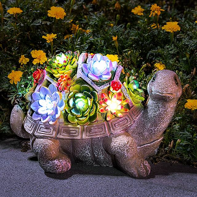 Solar-Powered Turtle Garden Statue with Succulent And 7 LEDs Large Tortoise Figurine for Outdoor Decor Perfect for Yard Lawn And Winter Season Great Gift Idea