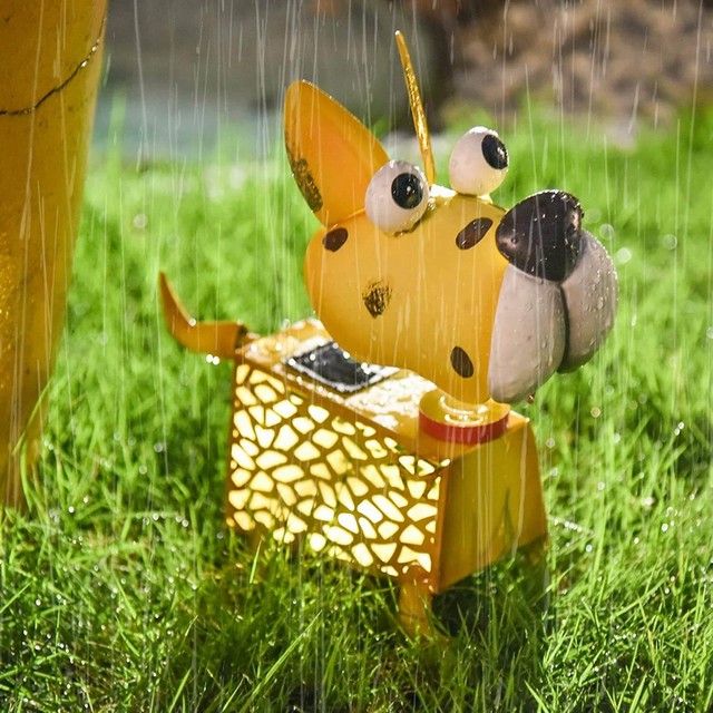 Outdoor Metal Garden Art Solar Animals Dog Figurines Lights For Patio Lawn Backyard Pathway Decorations
