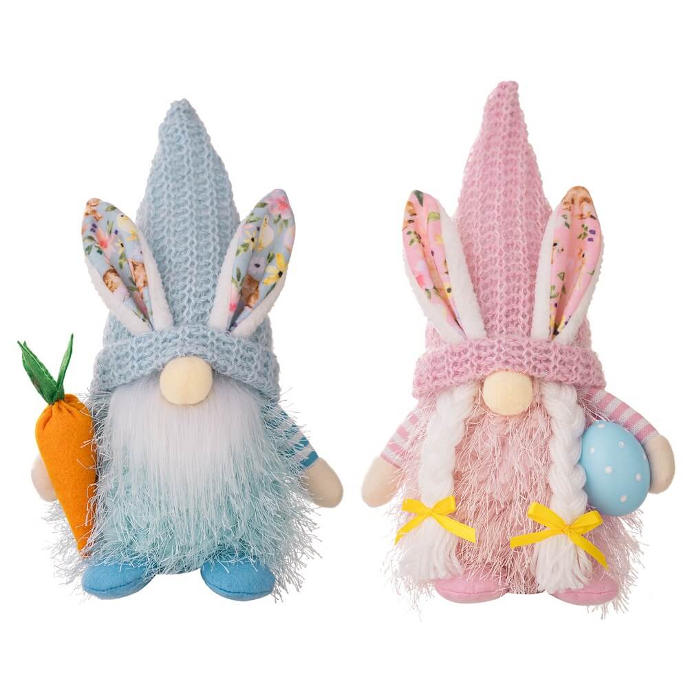 Wholesale Standing Bunny Gnome Holding Carrot And Egg Easter Ornaments Knitted hat dolls