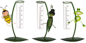 Hydroponic Pots Planters Rain Gauge Metal Frog Bee Grasshopper Decorations 