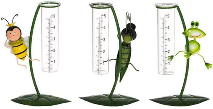 Hydroponic Pots Planters Rain Gauge Metal Frog Bee Grasshopper Decorations 