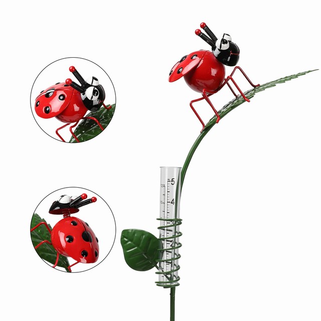 Custom Outdoor Waterproof Metal Ladybug Rain Gauge Yard Decor Stakes