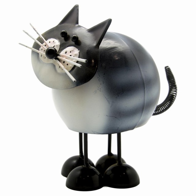 Grey Black Ginger Cute Metal Cat Ornament Garden Cat Figurines Bobbin Cat Ornaments for Home and Garden