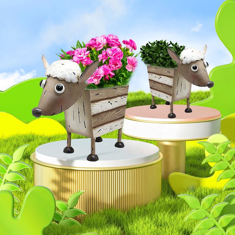 Factory Custom Made Outdoor Garden Decoration Metal Cute Sheep Shaped Flower Pots For Home Garden Ornament