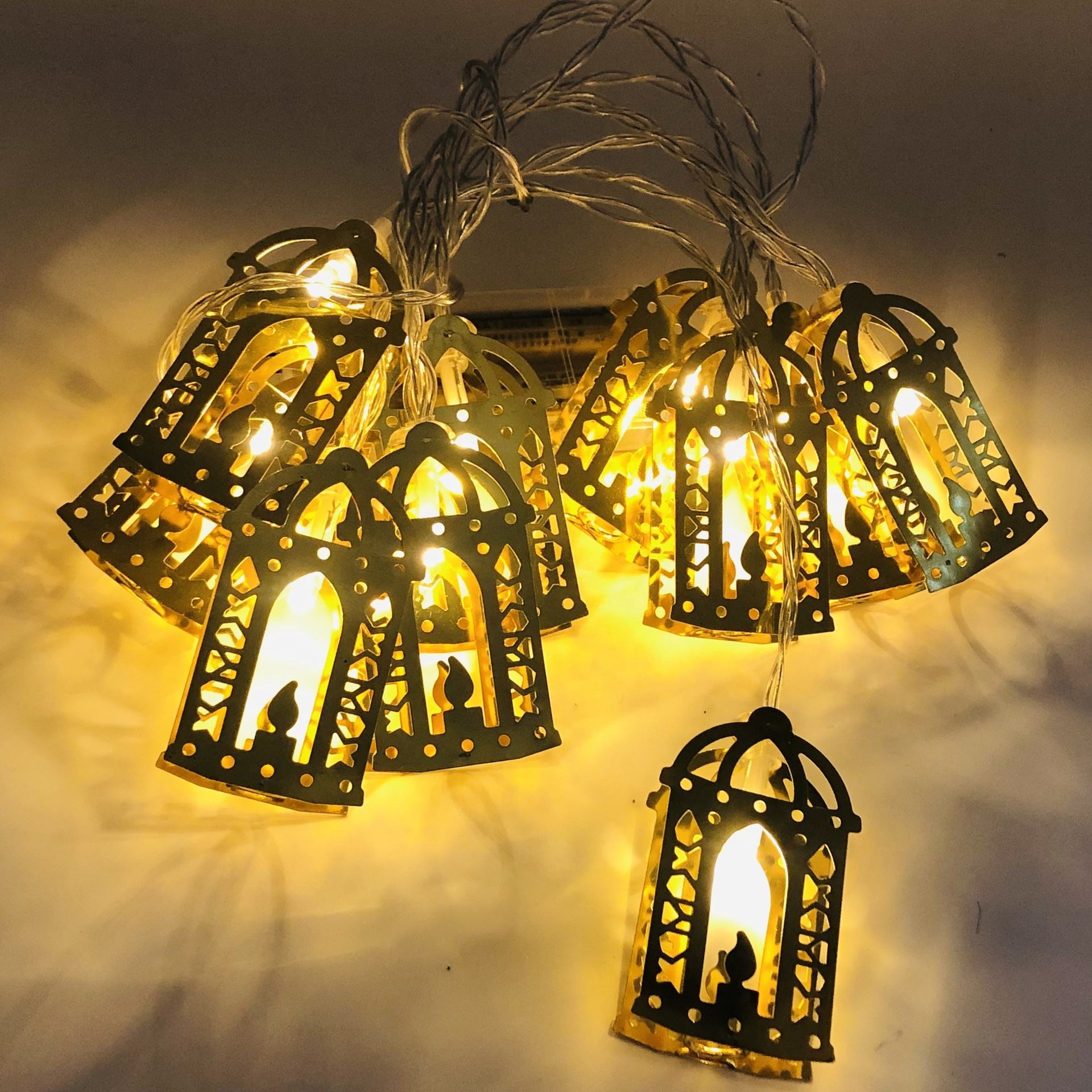 Muslim Eid Mubarak String Lights Iron Art Lighting Castle Star Ornaments Moon Big Fegypt Ramadan Lantern String