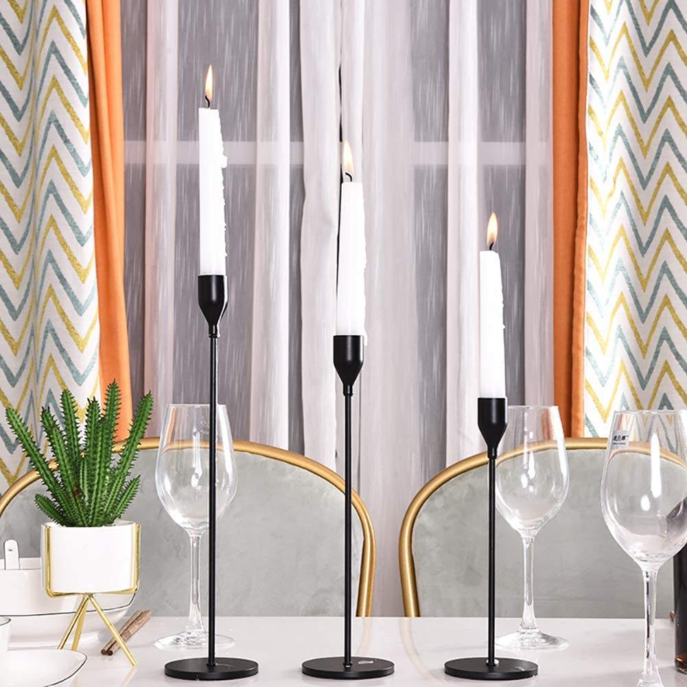 Matte Black Set Of 3 Metal Taper Candle Holders For Wedding Dinning Party Interior Decorating