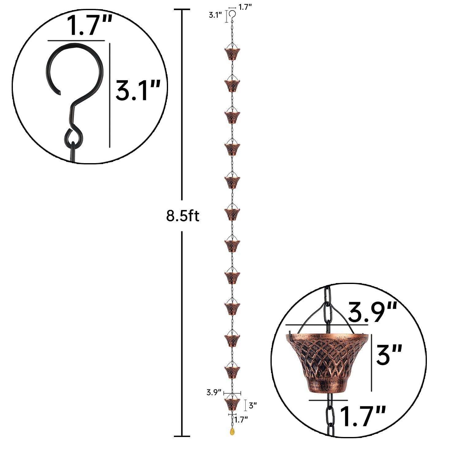 2022 Hot Outdoor Vintage Copper Plaid Cup 8.3 Feet Metal Rain Chain For Gutters Garden Decor