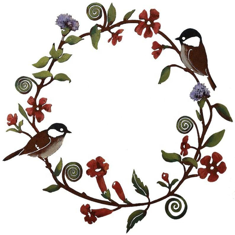 European Outdoor Chickadees Metal Wreath Art Wall Decoration For Holiday Living Room Bedroom Garden Yard