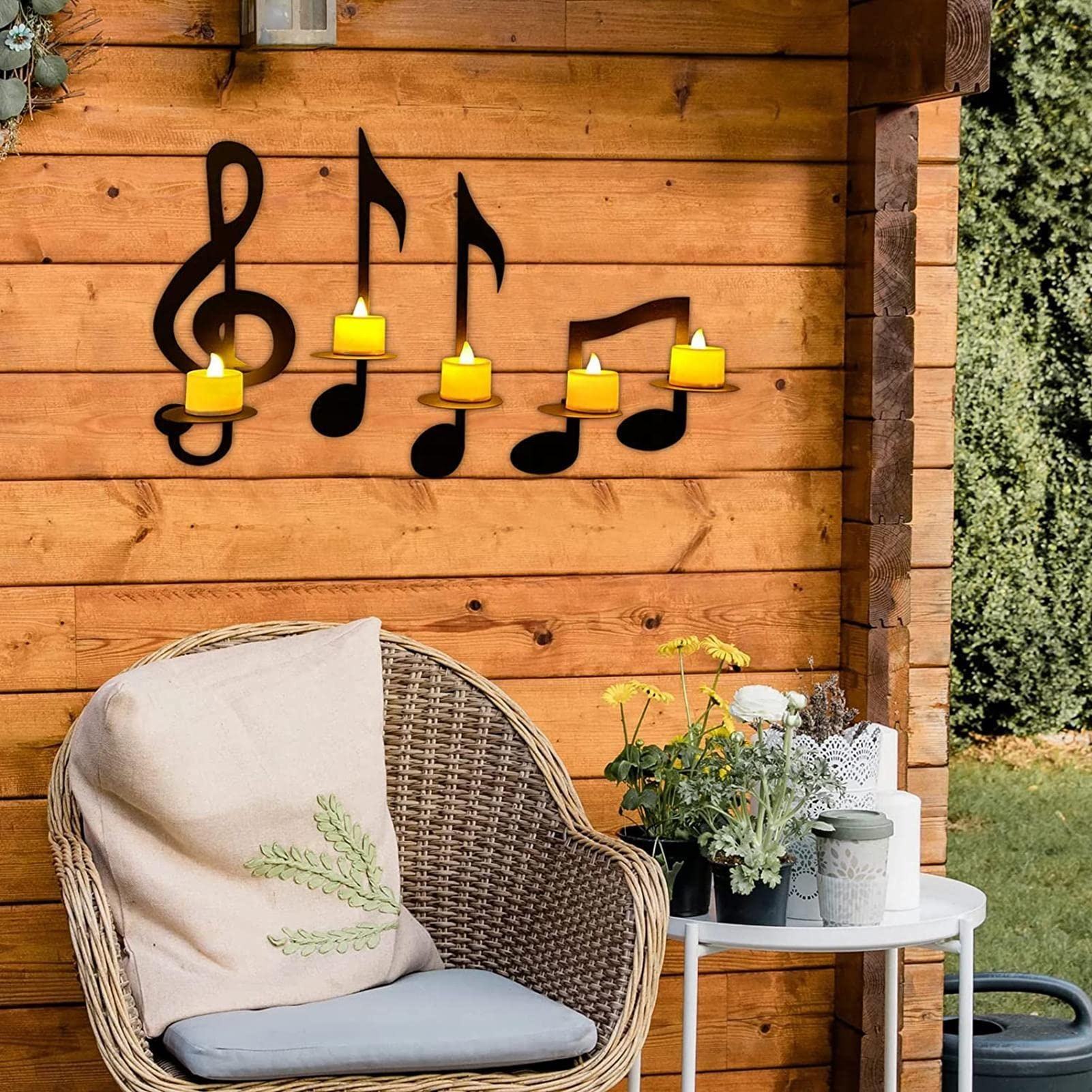 4 Pcs Black Music Note Wall Sconce Metal Candle Holder For Home Office Classroom Musical Symbol Gift Decor