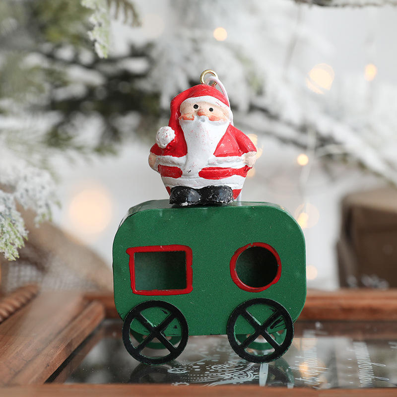 2022 New Small Train Metal Christmas Ornament Pendants For Home Xma Elderly Snowman Hanging Tree Gifts Decor