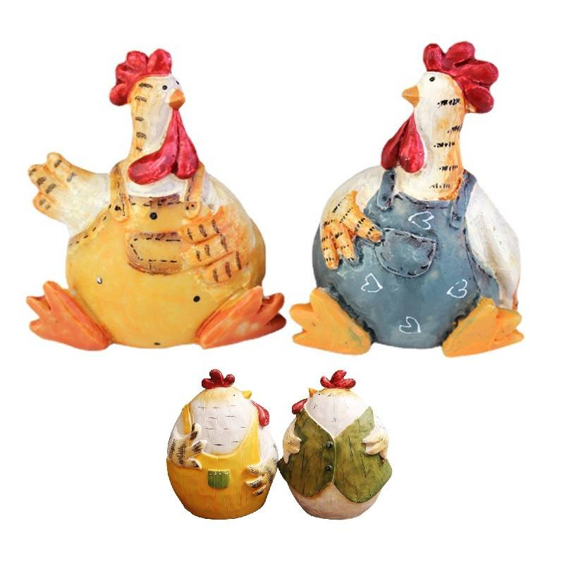  Miniature Animal Sculpture Cute Resin Couple Chicken Easter Ornaments