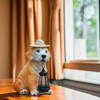 Adorable Resin Puppy Garden Figurine with A Straw Hat And Solar LED Lantern