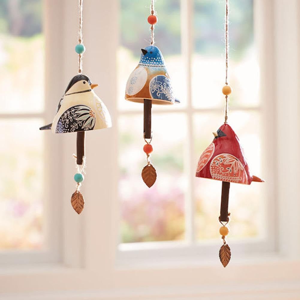 Hand-Painted Resin Bird Song Bell Animal Wind Chime Pendant Garden Decoration