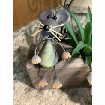 Yard Ornaments Metal Sculpture Small Gray Country Mouse Decorations