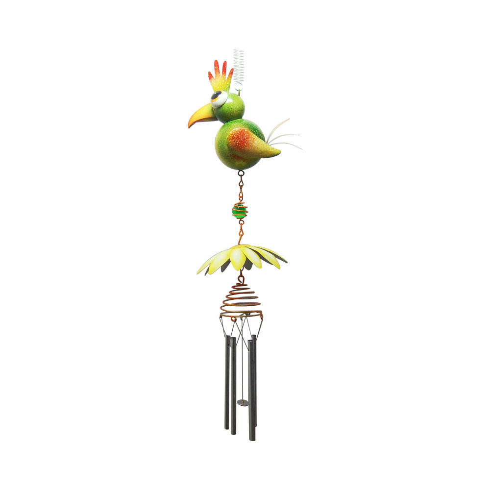 Metal hanging bird decoration with metal wind chime (1)